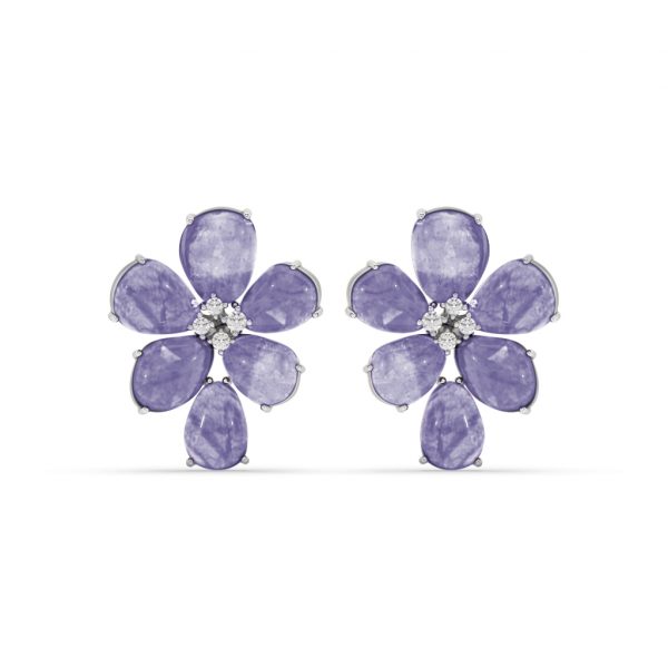 Tanzanite and Diamond Floral Stud Earrings